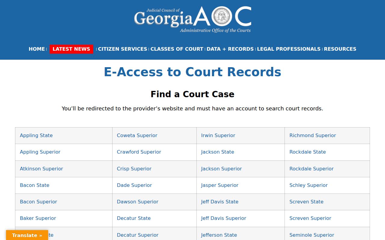 Upson County docket search through Georgia E-Access