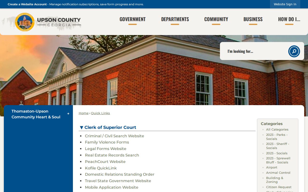 Upson County docket search Clerk quick links