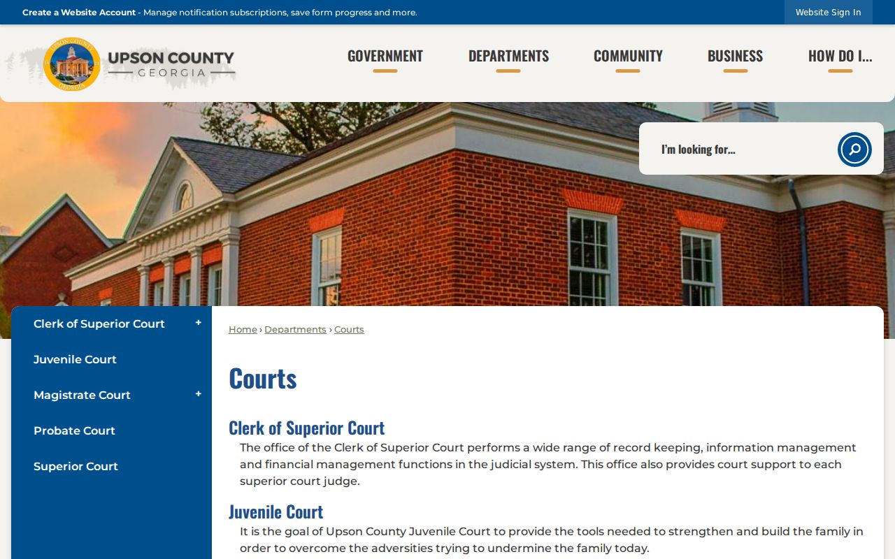 Upson County court docket courts landing page
