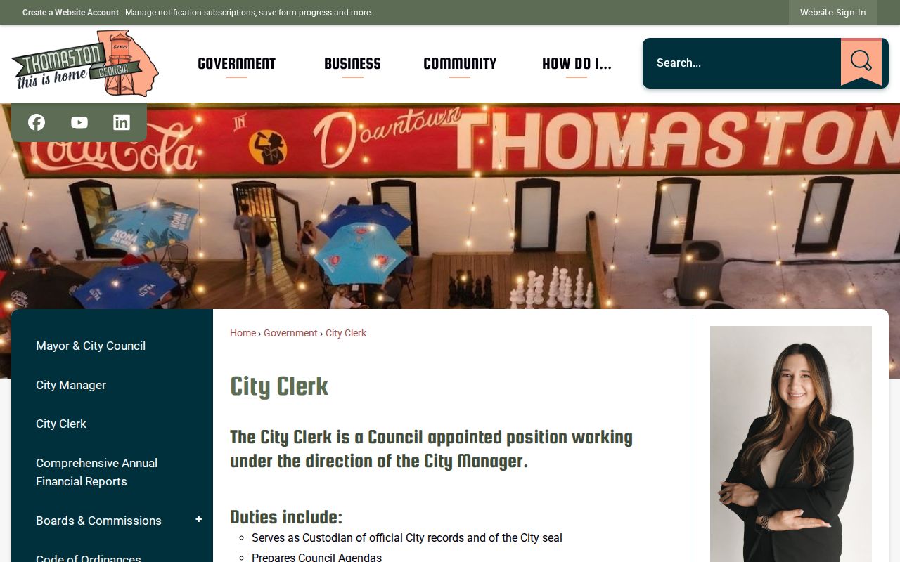 Thomaston court records City Clerk access page