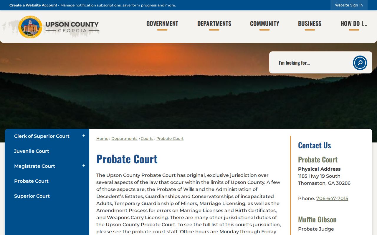 Upson County traffic court Probate jurisdiction page